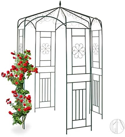 Relaxdays Arche à rosiers, Pavillon rosiers, Tonnelle plante grimpante, Tuteur treillis jardin rond 250x160x160 cm, vert