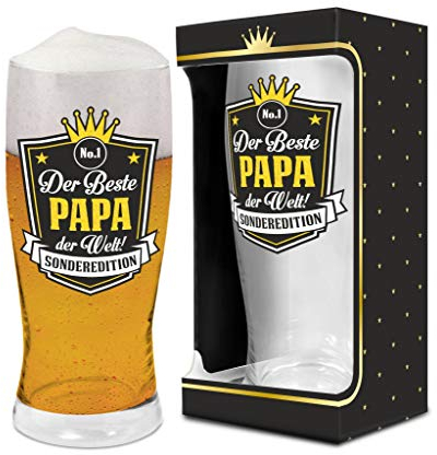 Abc Casa Vaso de cerveza de 0.5 l para cumpleaños, aniversario, día del nombre, en caja de regalo – El mejor papá del mundo, edición especial – Una práctica idea de regalo para el padre