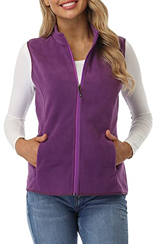 fuinloth Gilet in pile da donna,Termico Senza Maniche Elegante Collare Eretto con Zip e Tasca Viola XL