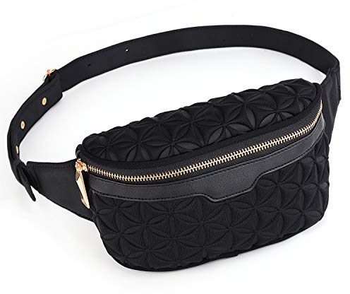 UTO Gürteltasche Damen Bauchtasche Hüfttasche Frauen Cabrio Geprägte Mode Leichte Reisetaille Schwarz