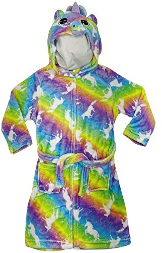 A2Z 4 Kids Kids Girls Dressing Gown Soft Fluffy Plush Xmas Cosplay Costume - Bathrobe 124 Rainbow 11-12