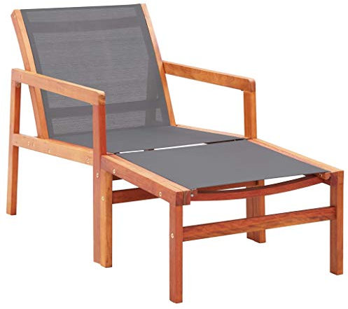 Tidyard Sedia da Giardino con Pouf Grigia Eucalipto e Textilene Poltroncine per Soggiorno Poltrone per Chiacchierare Poltrone per Leggere Poltrone per Guardare la TV