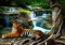 wandmotiv24 Fototapete liegender Tiger Dschungel, XL 350 x 245 cm - 7 Teile, Wanddeko, Wandbild, Wandtapete, Wasserfall Wald Wasser Baum Tier M6537