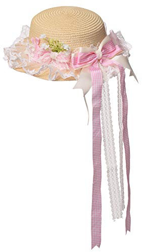 COSDREAMER Chapeau de paille avec nœud en dentelle pour filles et femmes (Rose)