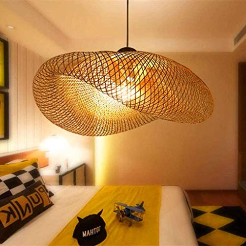 PANNN E27 Suspension Vintage Lampes Suspendues Chapeau De Paille Lampe Suspendue Rétro Plafonnier Industriel Bambou Naturel Rotin Tissé Hauteur Réglable Restaurant Salon Luminaires De Bureau,100cm