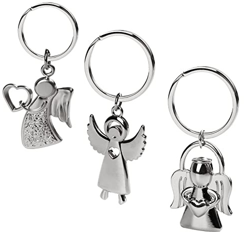 QOPAHI Schutzengel-Schlüsselanhänger für Frauen, Auto-Mama & beste Freundin, Schlüsselanhänger mit Herz, sicherer Engel, Geschenke für Freunde und Mädchen (3 verschiedene Formen), Silberfarben, 4.4×