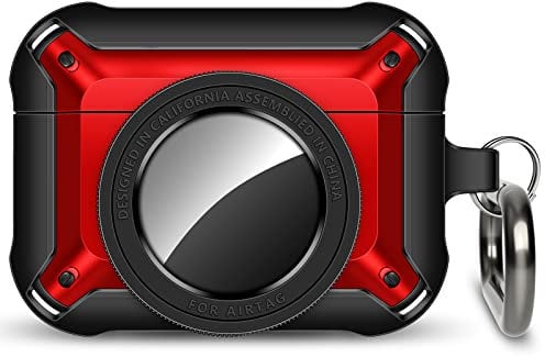 for AirPods Pro Case AirTag Case, Camera Design AirPods Pro Hard Cases for Women Men with Keychain, Shockproof Military Protective Cover Wireless Charging for Apple AirPods Pro-Red