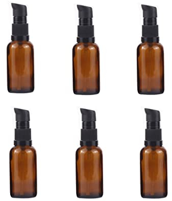 6 PCS 30ML (1 Ounce) Empty Amber Glass Lotion Pump Press Bottle Cream Lotion Foundation Container Dispenser Storage for Travel Business Trip