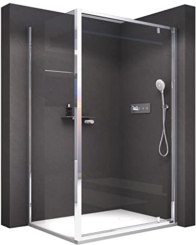 BERNSTEIN - Cabine de douche d'angle 80x80x195cm porte battante verre trempé ESG 6mm anticalcaire, Profilés Noir mat, Charnières réversibles gauche/droite - NT604 FLEX