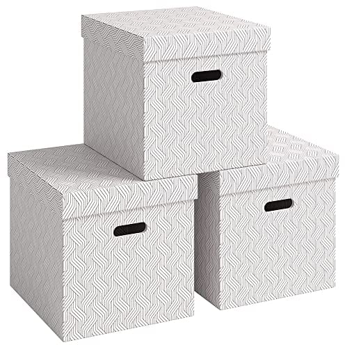Leitz VON 61430001 Storage Box with Lid, 29 Litres, Large, Geometric Design, 100% Recycled Cardboard, for School, Study and Household, White, Pack of 3