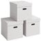 Leitz VON 61430001 Storage Box with Lid, 29 Litres, Large, Geometric Design, 100% Recycled Cardboard, for School, Study and Household, White, Pack of 3