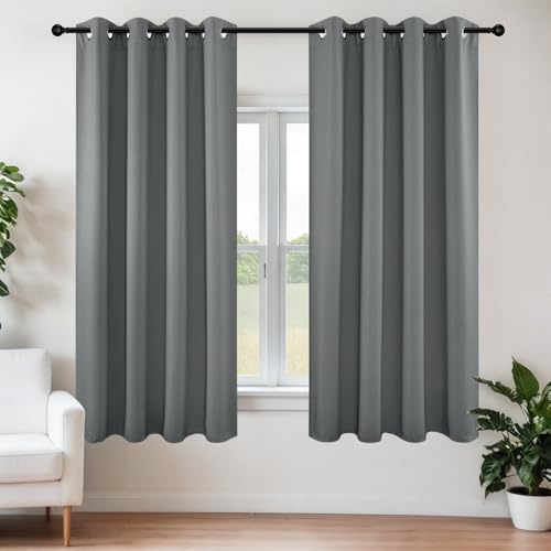 Joydeco Blackout Curtains 54 Inch Length 2 Panels Set, Thermal Insulated Long Curtains& Drapes 2 Burg, Room Darkening Grommet Drapes for Living Room Bedroom Window (W52 x L54 Inch, Light Grey)