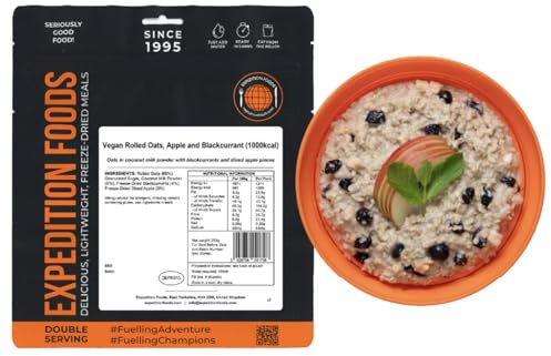 EXPEDITION FOODS Vegan Rolled Oats, Apple and Blackcurrant (Double Serving / 1000KCAL) | Freeze-Dried Camping & Hiking Food