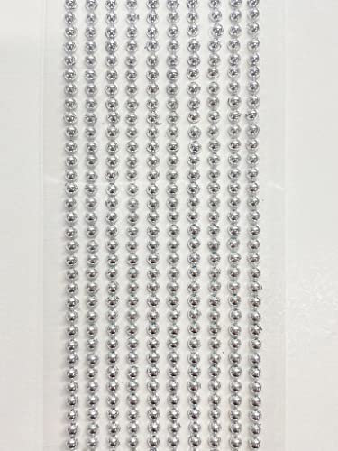 500 x Self Adhesive Pearls Gems 3mm Mini Flat Backed Round Pearls Beads Strips Embellishments (Metallic Silver)