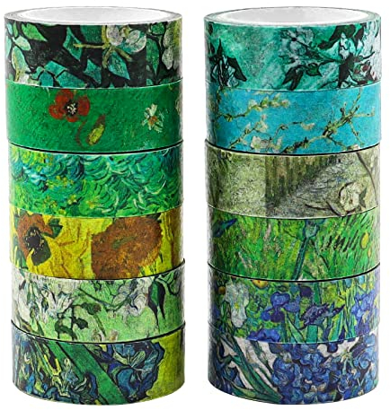 Berkin Arts Washi Tape Set 12 Rotoli Decorativo Giapponese Nastro Washi adesivo colorato Artigianato Carta, 15mm di Larghezza, per Scrapbook Multicolore Vincent Van Gogh Stampa