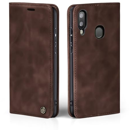 LBH Handyhülle für Samsung Galaxy A20e in Dunkelbraun mit Karten- und Geldfach Smartphone Hülle mit Standfunktion Flip Case Schutzhülle Magnetverschluss Vintage