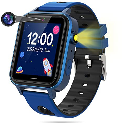 Smartwatch Kinder für Jungen Mädchen - Spielzeug Geschenke für 3 4 5 6 7 8 9 10 11 12 Jahre alte Mädchen Jungen HD Touch Screen Kinder Smartwatch mit 18 Puzzle Spiele Kamera Video Musik Player (Blue)