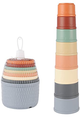 Stapelbecher 8 Stück, Kinder Stapelturm Badespielzeug Sandspielzeug Becher, Baby Stapelspielzeug Stapelspiel Lernspielzeug für 6+ Monate Jungen Mädchen (Bunte Tassen)