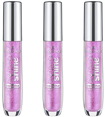 essence Extreme Shine Volume Lip Gloss, No. 10 Sparkling Purple, Volume-Shaping, Radiantly Fresh, Shiny, Translucent, Vegan, Oil-Free, Alcohol-Free, Pack of 3 (3 x 5 ml)