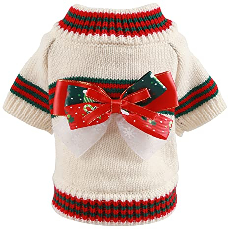 Tonsee Accessoire Hundepullover Geschirr Haustier-Weihnachtsstrickjacke-Feiertags-Welpen-Kostüm-Strickjacke-Haustier-Kleidung Hundepullover Rückenlänge 55 (Beige, S)