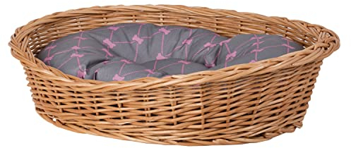 e-wicker24 Hundekorb aus Weide in Naturfarbe Tierkorb aus Korbgeflecht Katzenkorb Tierbett mit Kissen Hundebett Katzenbett (80x60 H26, Grau)