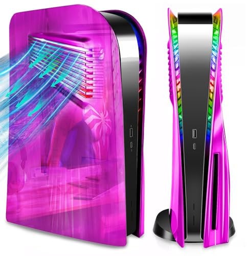 PS5 Plates Console Accessories with Cooling Vent and RGB LED Light Strip for Playstation 5 Disc Edition, SIKEMAY PS5 Cover Face Plates Hard Shockproof Side Shell Skin, 8 Colors 400 Effects - Purple