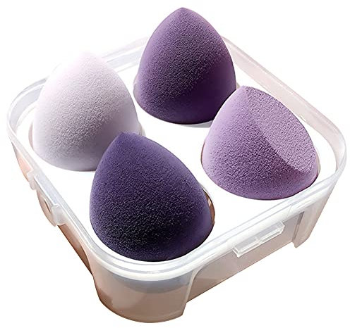 Maquillage Eponges 4pcs Mélangeur de Beauté Éponges de Fondation pour Les Cosmétiques Liquides/Poudre/Crème 4 pièces Beauty Blender Blender Maquillage sans Latex (Violet)