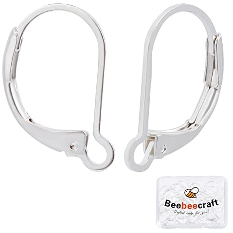 Beebeecraft 1 Scatola 50 Pezzi Risultati per Orecchini A Leva 925 Ganci per Orecchini A Chiusura Placcati in Argento Sterling 15.5x10mm Connettore per Orecchino A Filo per Orecchino per Creazione