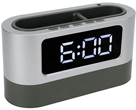 HERCHR Stifthalter, Multifunktionale LED-Tischuhr, Wecker, Stift-Organizer Für Schreibtisch, Speicherzeit, Datum, Temperaturanzeige, LED-Uhr Für Büro, Schlafsaal(Weiß)
