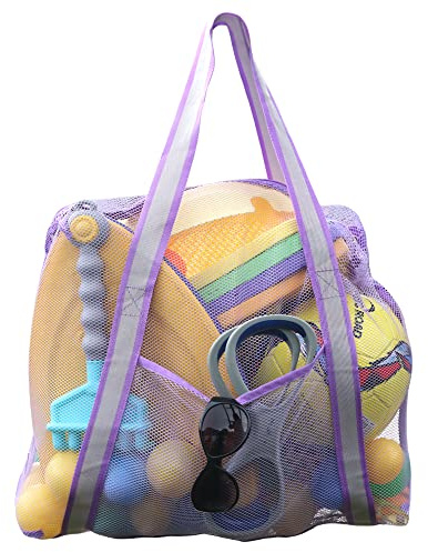 LEAFOREST Große Strandtasche mit Reißverschluss, leichte Netztasche für Schwimmbad, Sandspielzeug, Strandspielzeug (lila)