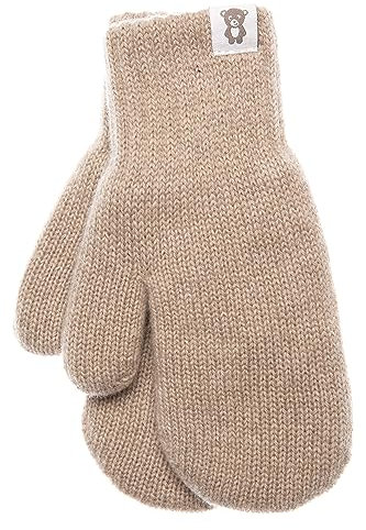 KNITAS Doppellagen Strickhandschuhe aus Wolle für Baby Kleinkind I Winter Warme Gestrickte Handschuhe für Jungen und Mädchen 5-7 Jahre I Bequeme Weiche Fäustlinge in der Farbe Beige - Größe 6