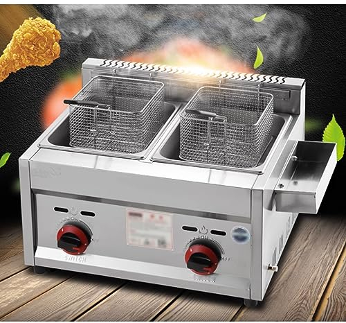 LXURY Friteuse Double Bac INOX, Gaz de Friteuse Commerciale, Friteuse Extérieure, Convient pour Le Poulet Frit de Cuisine