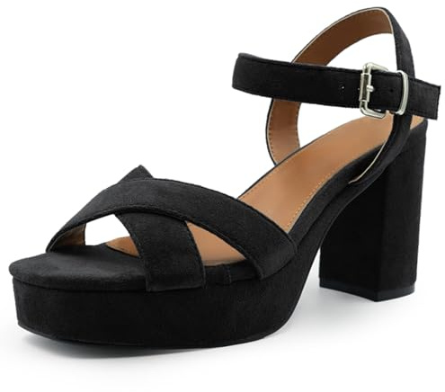 Womens High Block Heels Platform Shoes Buckle Ankle Strap Crossover Breathable Comfort Support Smart Office Wedding Graduation Evening Party Heeled Strappy Wide Fit Lightweight Chunky Heel Sandals