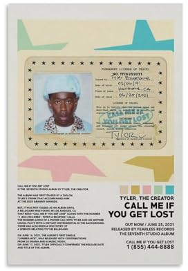 EVMILA Tyler, The Creator Call Me If You Get Lost Poster, dekoratives Gemälde, Leinwand, Wandposter und Kunstdruck, modernes Familienschlafzimmer-Dekor-Poster, 20 x 30 cm