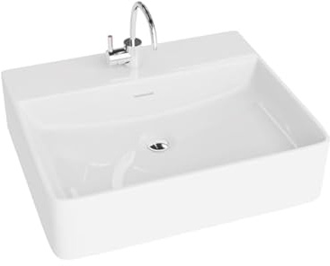 LAVITA Aufsatzwaschtisch Altaya Mini Aufsatzwaschbecken Rechteckig Waschbecken mit Überlauf und Hahnloch Aus hochwertigem Porzellan Waschtisch modernes Badkeramik Waschplatz 50x43x12,5 cm Weiß Glanz