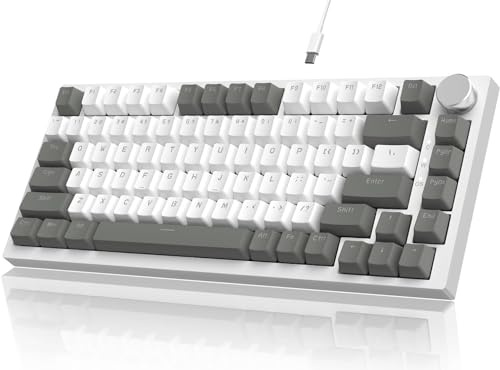 ATTACK SHARK AK820 Hot Swappable Mechanical Keyboard 75% Percent,TLK Custom Wired Keyboard Gaming with Rotary Knob,Poron Foam,Silicon Pad,Led Backlit,NKRO for Win/Mac,Gasket,QWERTY,As Red Switch-Grey