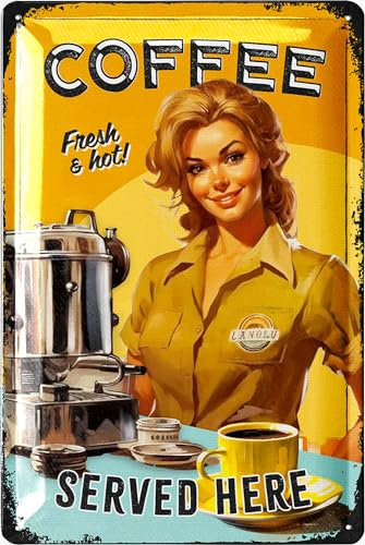 LANOLU Plaque de Café Vintage en Métal - Fresh & Hot Coffee - Images pour Bar à Café, Décoration Murale Amusante pour Cuisine