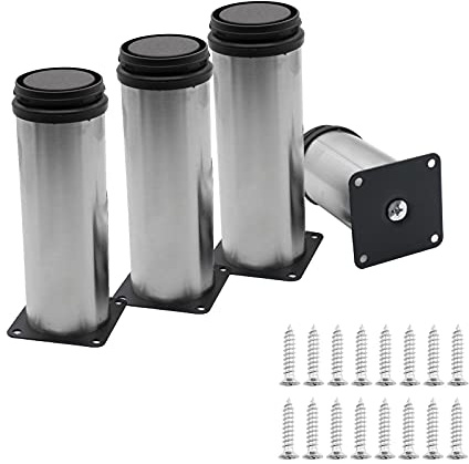 4x Schrank Beine KüChe FüßE Arbeitsplatte,StüTzfuß,Einheit,FrüHstüCk Bar,Schreibtisch Tischbeine MöBel Beine,Chrom Metall,HöHenverstellbar,MöBelfuß HöHenverstellbar Runde StahlrohrfüßE Belastbar