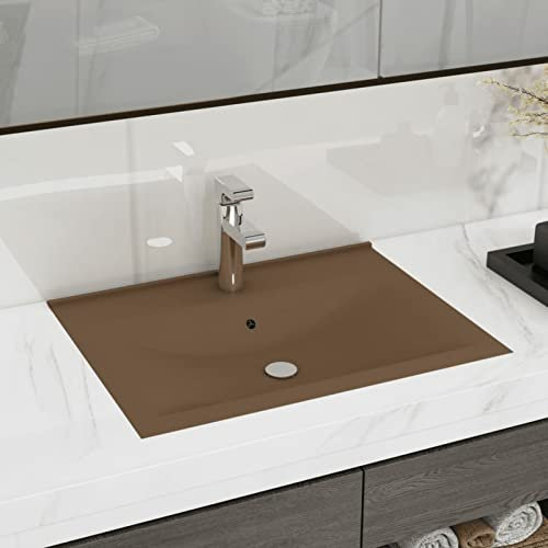 ZEYUAN Lavabo de Lujo con Grifo, Lavabo sobre Encimera, Lavamanos para Baños, Lavabo Baño, Mueble Lavabo, Muebles De Baño, cerámica 60x46 cm Crema Mate