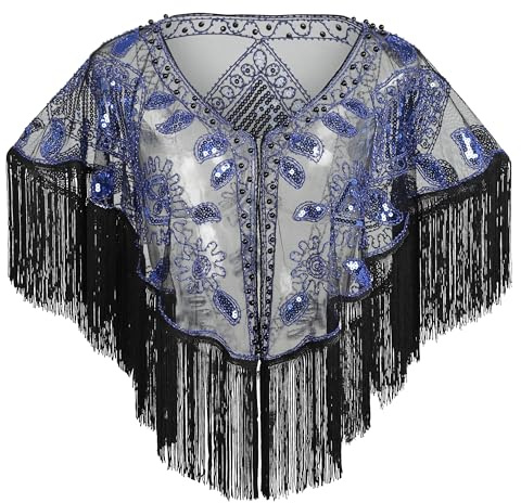 EORUBE 1920s Stola Damen Pailletten Umschlagtücher für Abendkleid | Retro Stola Frauen Gatsby Party Schal Fasching Kostüm Accessoires Flapper Abdeckung