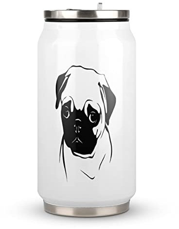 Pug Dog Travel Mug with Lid Cup Insulated Tumbler Water Bottle Tea Cup For Women Men