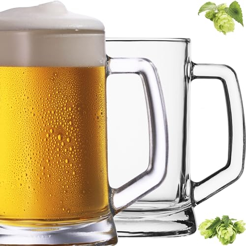 PLATINUX Bierseidel mit Henkel 0,5 Liter Set 2 Teilig Bierkrüge Biergläser Maßkrug aus Glas Beer