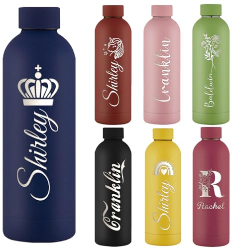 Akmxem Personalized Water Bottles 16oz/500ml, Custom Engraved Insulated Water Bottle with Name Logo, Customized Stainless Steel Sports Bottles for School Outdoor Fitness Travel