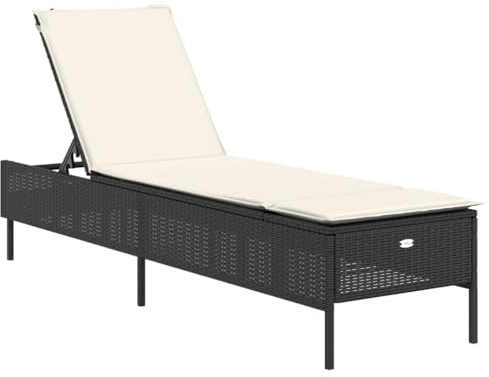 vidaXL Sonnenliege mit Auflage, Gartenliege mit Stahlrahmen, Relaxliege für Garten Terrasse, Sonnenbett Gartenmöbel, Schwarz Poly Rattan