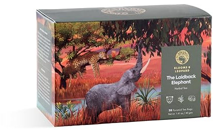 Blooms & Leopard Premium Kräuterteebeutel | The Laidback Elephant | Rooibos, Apfel, Zitronengras & Kokos | Koffeinfreier Kräutertee für Entspannung, Detox & Wohlbefinden | 20 Teebeutel