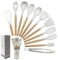 Ensemble de 12 Ustensiles de Cuisine en Silicone avec Manches en Bois – Antiadhésifs, Résistants à la Chaleur, Lavables, Gadgets Modernes pour Toutes les Cuisines et Occasions Spéciales (Blanc Crème)
