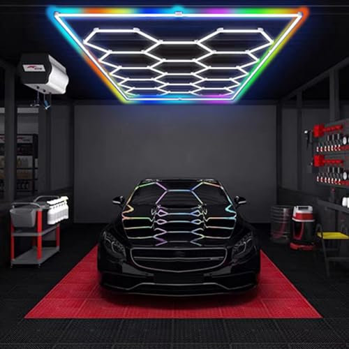 Sedtonmu Hexagon Garage Lights 6500K LED Shop Light Hexagon Linkable Plug-in Ceiling Lights for Garage Workshop Basement Gym Warehouse,E