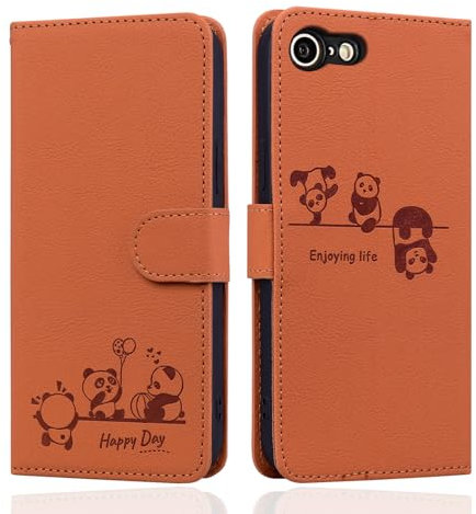 Butnyeoe for iPhone 7/iPhone 8 Flip Case with Card Holder, iPhone SE (2020)(2022) Wallet Case for Women, PU Leather Magnetic Book Protective Phone Cover, Cute Cartoon Panda Orange