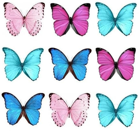 24 x Pastel Colours Butterflies Edible Rice Wafer Paper Cupcake Toppers Cake Decorations Butterfly Pink Blue Stand up
