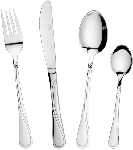 KARL HAUSMANN Besteck Set 6 Personen, 24 teilig Edelstahl Besteckset - Essbesteck mit Messer Gabel Löffel und Teelöffel, Hochglanz poliert, Spülmaschinenfest, Besteck Set für Alltag